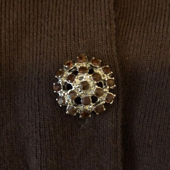 Ann Taylor LOFT Cardigan w/ Faux Fur Collar & stone embellished buttons - Picture 3 of 7